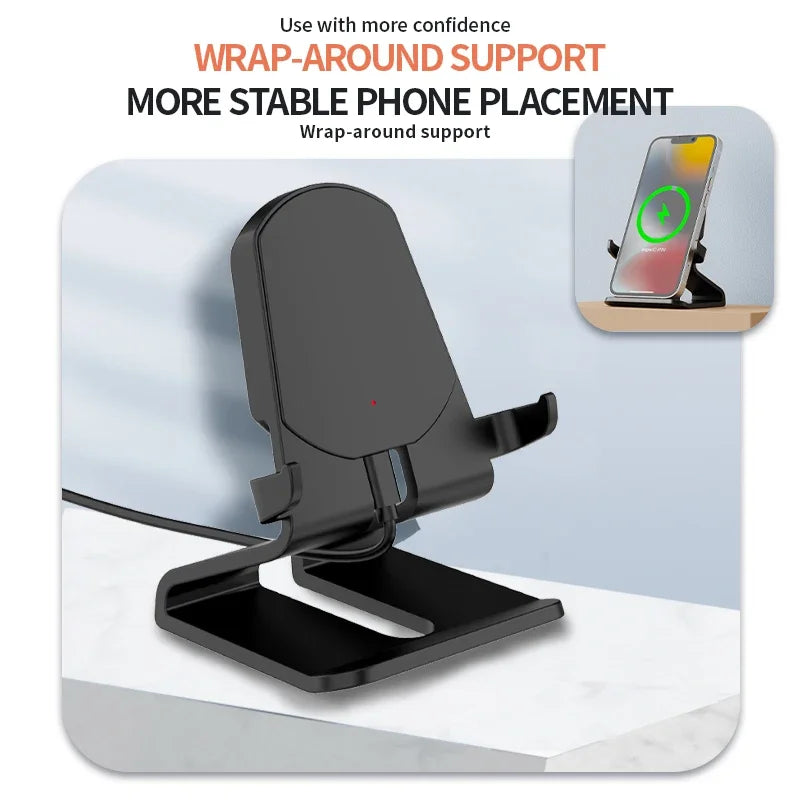 Wireless Charger Stand Desktop Mobile Phone Holder 15W Fast Charging Dock Station For iPhone 15 14 13 12 XR Pro Samsung Xiaomi